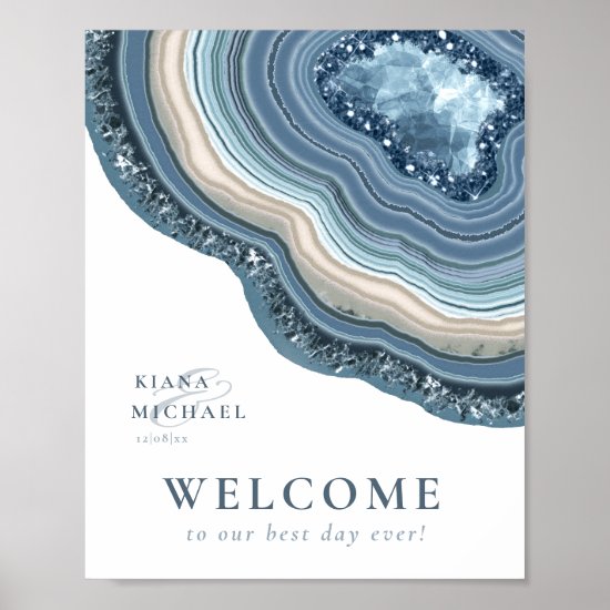 Agate Geode Glitter Welcome Dusty Blue ID647 Poster