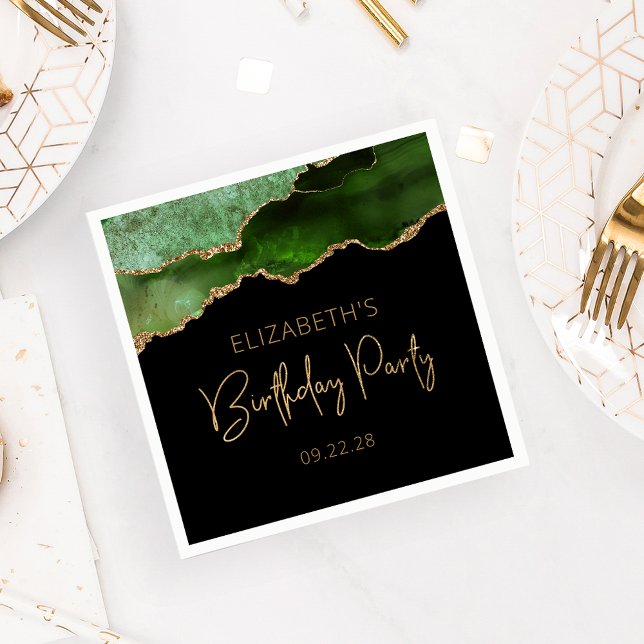 Agate Geode Green Gold Any Year Birthday Party Napkins (Creator Uploaded)