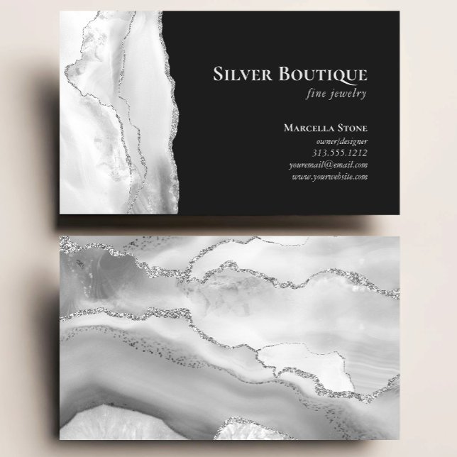 Agate Geode Jewelry Designer Gray White Silver Business Card (Creator Uploaded)