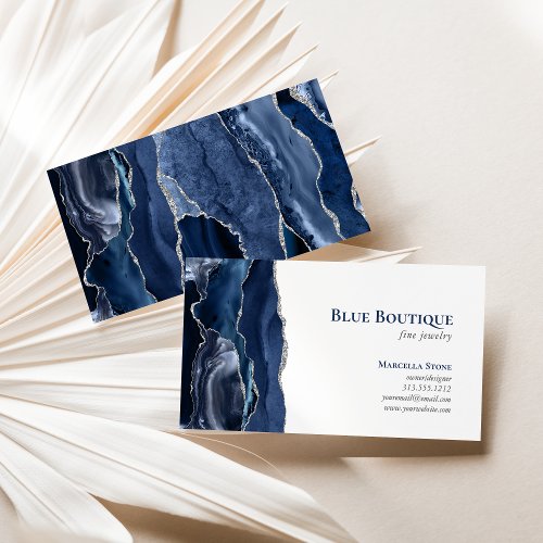 Agate Geode Jewelry Designer Navy Blue Silver Business Card
