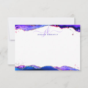 Agate Geode Mystical Purple Pink Blue Monogram Note Card