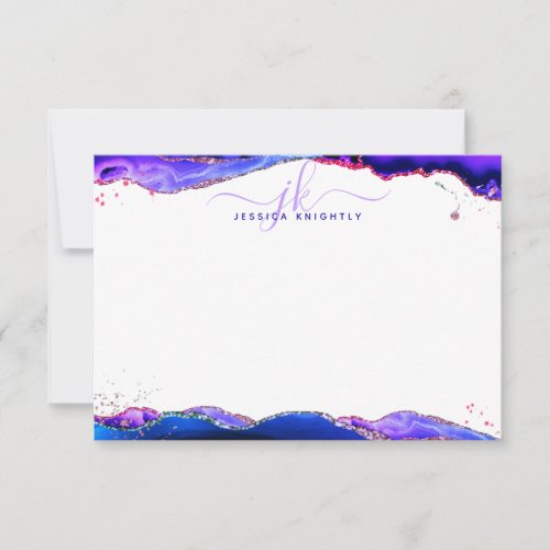 Agate Geode Mystical Purple Pink Blue Monogram Note Card