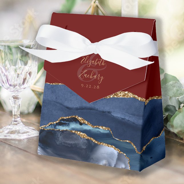 Agate Geode Navy Blue Burgundy Red Gold Favor Box (Creator Uploaded)