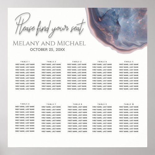 agate geode navy rose gold calligraphy wedding poster