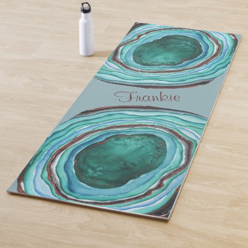 Agate Geode Pattern in Blue  Aqua _ Personalized Yoga Mat