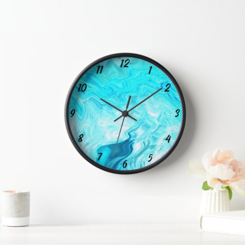 Agate Geode Patterns Teal Blue Artsy Abstract Gift Clock