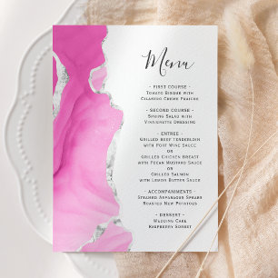 Agate Geode Pink Silver Glitter Wedding Menu