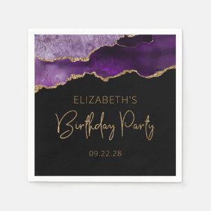 Agate Geode Purple Gold Any Year Birthday Party Napkins