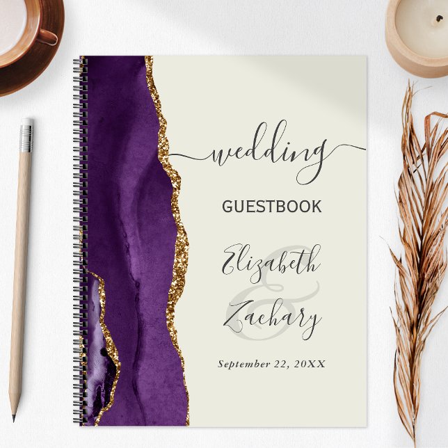 Agate Geode Purple Gold Ivory Wedding Guest Notebook (Creator Uploaded)