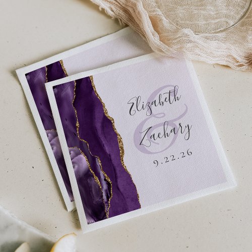 Agate Geode Purple Gold Lavender Wedding Napkins