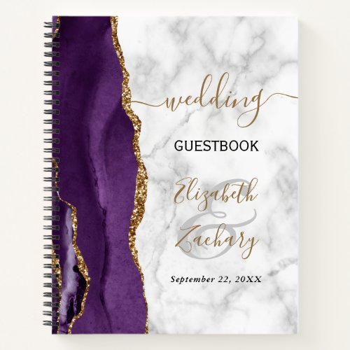 Agate Geode Purple Gold Marble Wedding Guest Notebook