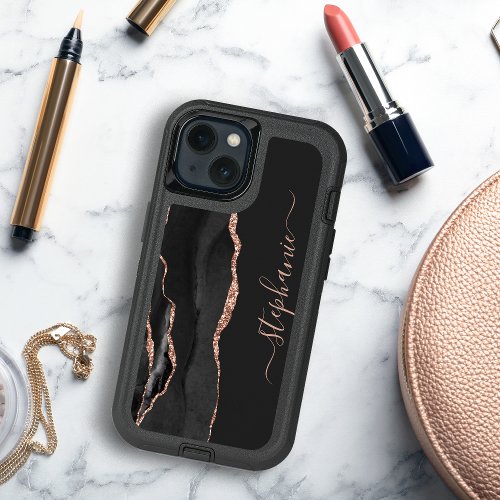 Agate Geode Rose Gold Black Signature iPhone 13 Case