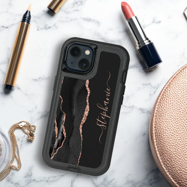 Agate Geode Rose Gold Black Signature Otterbox iPhone Case (Creator Uploaded)