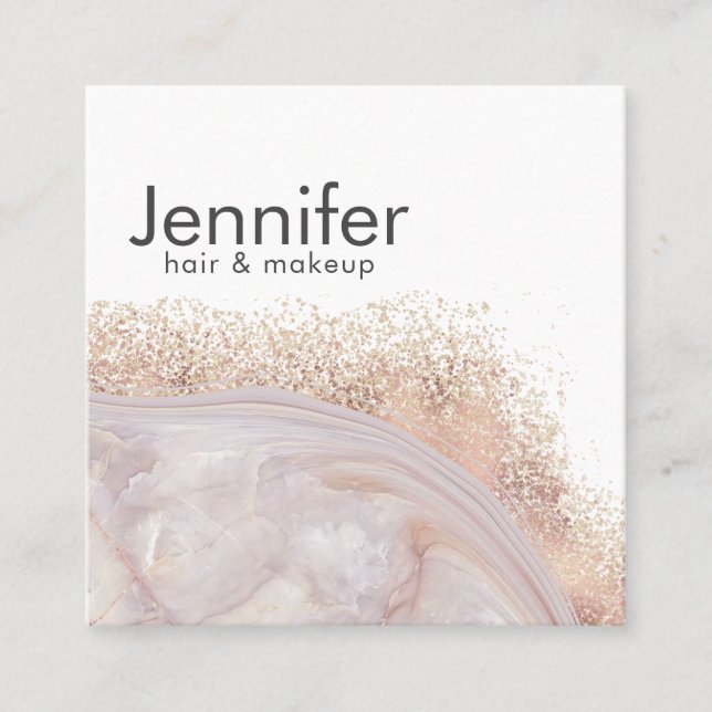 Agate geode rose gold modern elegant square business card (Front)