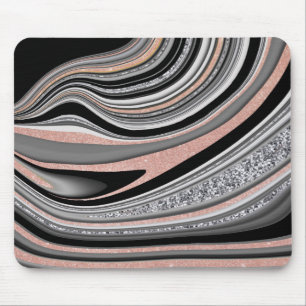agate geode rose gold silver black mouse pad