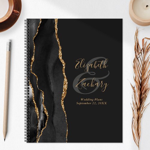 Agate Geode Script Black Gold Dark Wedding Plans Planner