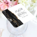 Agate Geode Script Black Gold Wedding Square Paper Coaster<br><div class="desc">This elegant modern wedding coaster features a black watercolor agate geode design trimmed with faux gold glitter. Easily customize the charcoal gray text on a white background,  with the names of the bride and groom in handwriting calligraphy over a large,  light gray ampersand.</div>