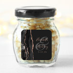 Agate Geode Script Black Rose Gold Dark Wedding Square Sticker<br><div class="desc">This elegant modern wedding sticker features a black watercolor agate geode design trimmed with faux rose gold glitter. Easily customize the rose pink text on an off-black background,  with the names of the bride and groom in handwriting calligraphy over a large gray ampersand.</div>