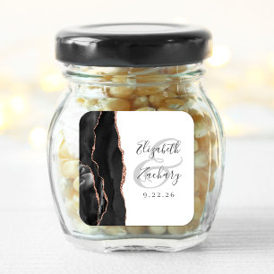 Agate Geode Script Black Rose Gold Wedding Square Sticker