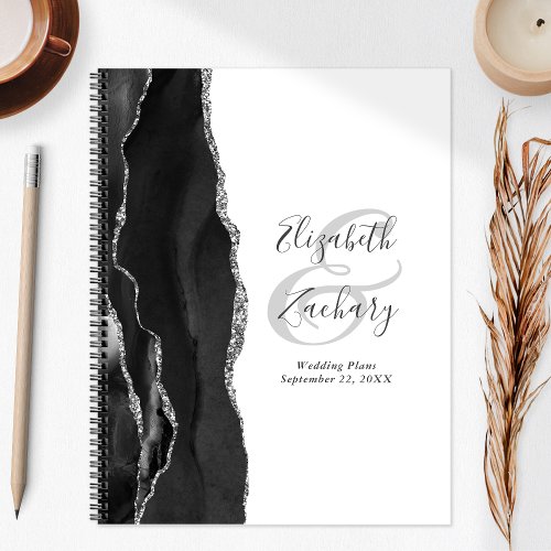 Agate Geode Script Black Silver Wedding Plans Planner