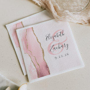 Agate Geode Script Blush Pink Gold Wedding Napkins