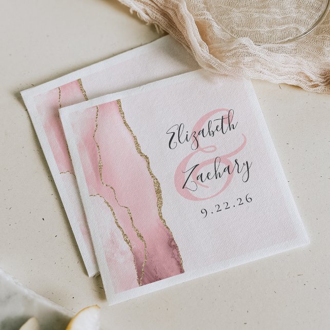 Agate Geode Script Blush Pink Gold Wedding Napkins (Creator Uploaded)