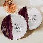 Agate Geode Script Burgundy Gold Blush Paper Plates<br><div class="desc">These elegant modern wedding plates feature a burgundy watercolor design trimmed with faux gold glitter. Easily customize the charcoal gray text on a blush pink background,  with the couple's names in handwriting calligraphy over a large ampersand.</div>