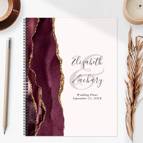 Agate Geode Script Burgundy Gold Blush Wedding Planner