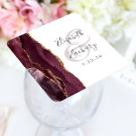 Agate Geode Script Burgundy Gold Wedding Square Paper Coaster<br><div class="desc">This elegant modern wedding coaster features a burgundy watercolor agate geode design trimmed with faux gold glitter. Easily customize the charcoal gray text on a white background,  with the names of the bride and groom in handwriting calligraphy over a large,  pale dusty burgundy ampersand.</div>