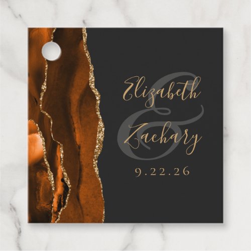 Agate Geode Script Burnt Orange Gold Dark Wedding Favor Tags