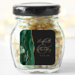 Agate Geode Script Emerald Green Gold Dark Wedding Square Sticker<br><div class="desc">This elegant modern wedding sticker features an emerald green watercolor agate geode design trimmed with faux gold glitter. Easily customize the gold colored text on a slate black background,  with the names of the bride and groom in whimsical handwriting calligraphy over a large,  medium gray ampersand.</div>