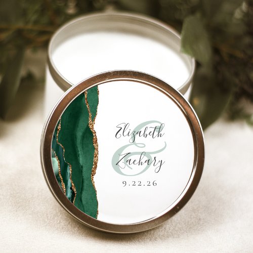 Agate Geode Script Emerald Green Gold Wedding Classic Round Sticker