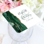 Agate Geode Script Emerald Green Gold Wedding Square Paper Coaster<br><div class="desc">This elegant modern wedding coaster features an emerald green watercolor agate geode design trimmed with faux gold glitter. Easily customize the charcoal gray text on a white background,  with the names of the bride and groom in handwriting calligraphy over a large green ampersand.</div>