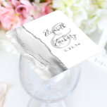 Agate Geode Script Gray White Silver Wedding Square Paper Coaster<br><div class="desc">This elegant modern wedding coaster features a gray and white watercolor agate geode design trimmed with faux silver glitter. Easily customize the charcoal gray text on a white background,  with the names of the bride and groom in handwriting calligraphy over a large,  light gray ampersand.</div>