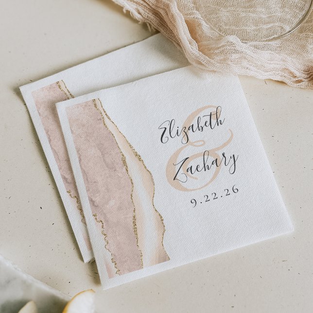 Agate Geode Script Ivory Gold Wedding Napkins (Creator Uploaded)