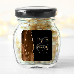 Agate Geode Script Mocha Brown Gold Black Wedding Square Sticker