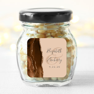 Agate Geode Script Mocha Brown Gold Tan Wedding Square Sticker
