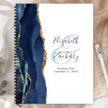 Agate Geode Script Navy Blue Gold Wedding Plans Planner<br><div class="desc">This elegant modern wedding planner features a navy blue watercolor design trimmed with faux gold glitter. Easily customize the charcoal gray text on a white background, with the names of the bride and groom in handwriting calligraphy over a large, pale blue ampersand. Add the title and wedding date below in...</div>