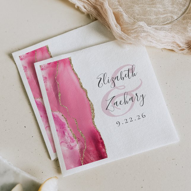 Agate Geode Script Pink Gold Wedding Napkins (Creator Uploaded)