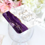 Agate Geode Script Purple Gold Marble Wedding Square Paper Coaster<br><div class="desc">This elegant modern wedding coaster features a purple watercolor agate geode design trimmed with faux gold glitter on a background of white and gray marble. Easily customize the names of the bride and groom in gold colored handwriting calligraphy over a large,  light gray ampersand.</div>