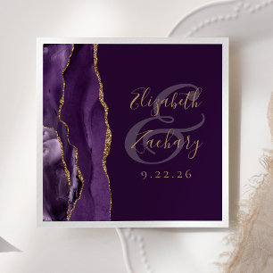 Agate Geode Script Purple Gold Plum Wedding Napkins