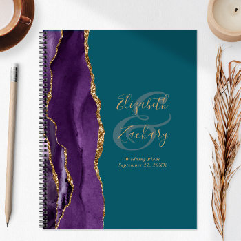 Agate Geode Script Purple Gold Teal Wedding Plans Planner by Wedding_Paper_Nest at Zazzle