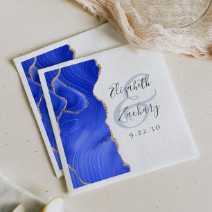 Agate Geode Script Royal Blue Gold Wedding Napkins