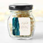 Agate Geode Script Teal Gold Ivory Wedding Square Sticker<br><div class="desc">This elegant modern wedding sticker features a teal blue watercolor agate geode design trimmed with faux gold glitter. Easily customize the gold colored text on an ivory background,  with the names of the bride and groom in handwriting calligraphy over a large ampersand.</div>