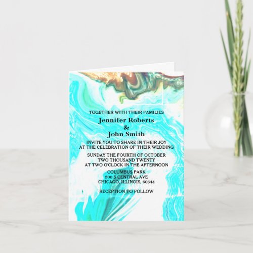 Agate Geode Teal Blue Abstract Wedding Custom  Invitation