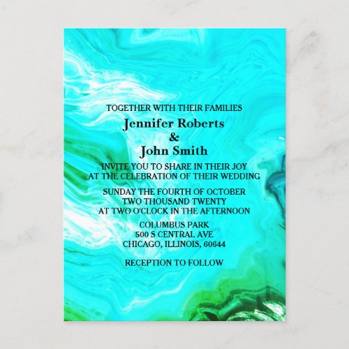 Agate Geode Teal Blue Green Artsy Wedding Custom  Invitation Postcard