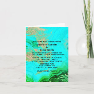 Agate Geode Teal Blue Green Gold Glitter Wedding Invitation