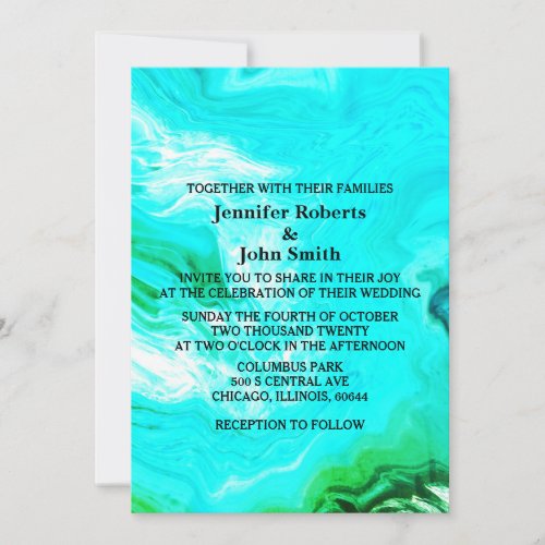 Agate Geode Teal Blue Green Pattern Custom Wedding Invitation