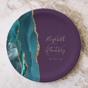 Agate Geode Teal Gold Purple Wedding Paper Plates