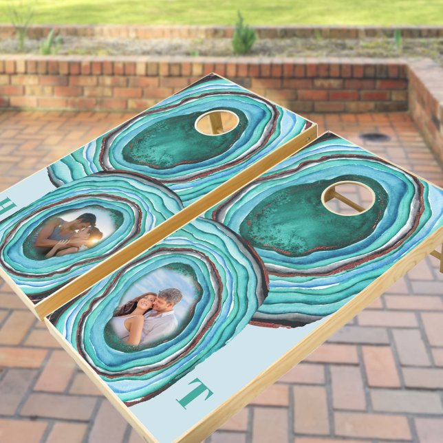 Agate Geode Two Photo His and Hers Cornhole Set (Creator Uploaded)